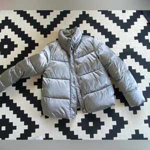 H&M Silver Cropped High-collar Puffer Coat